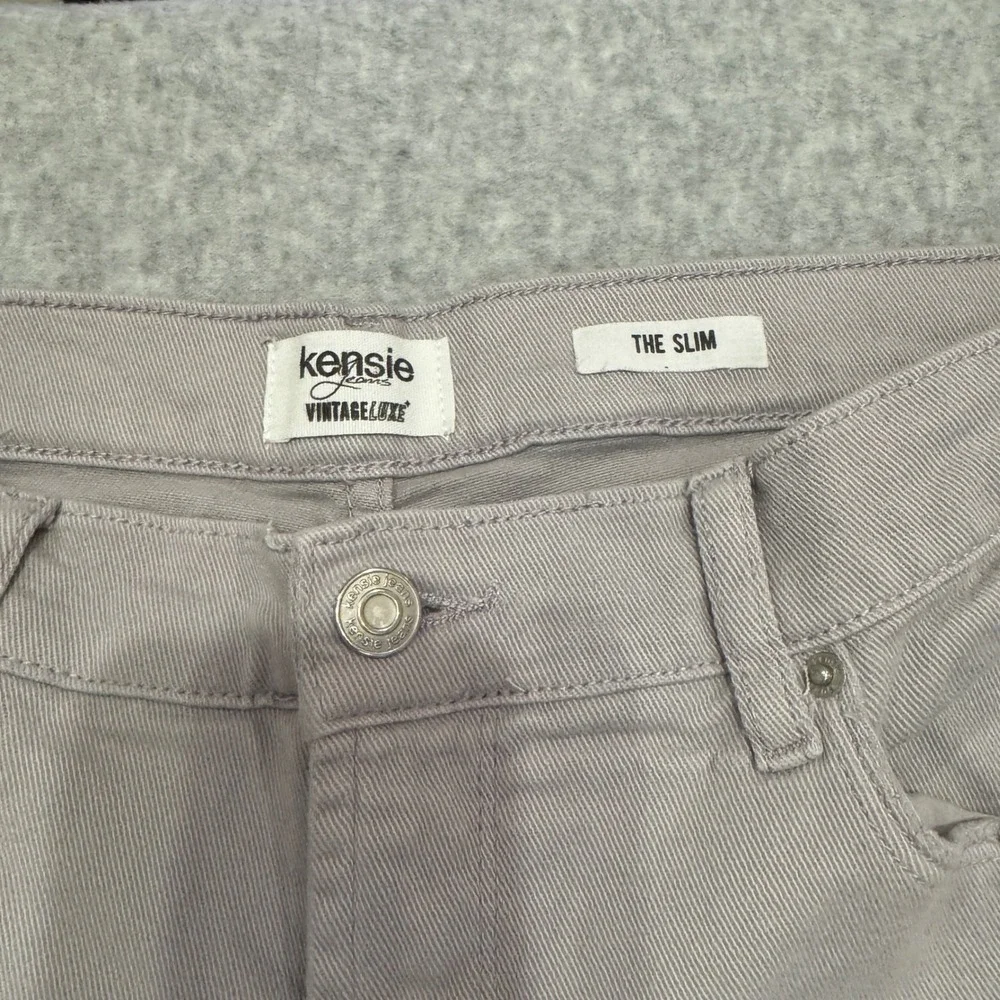 Kensie Vintage Luxe The Slim Jeans Purple Grey Raw Hem Straight Leg Womens 12/31